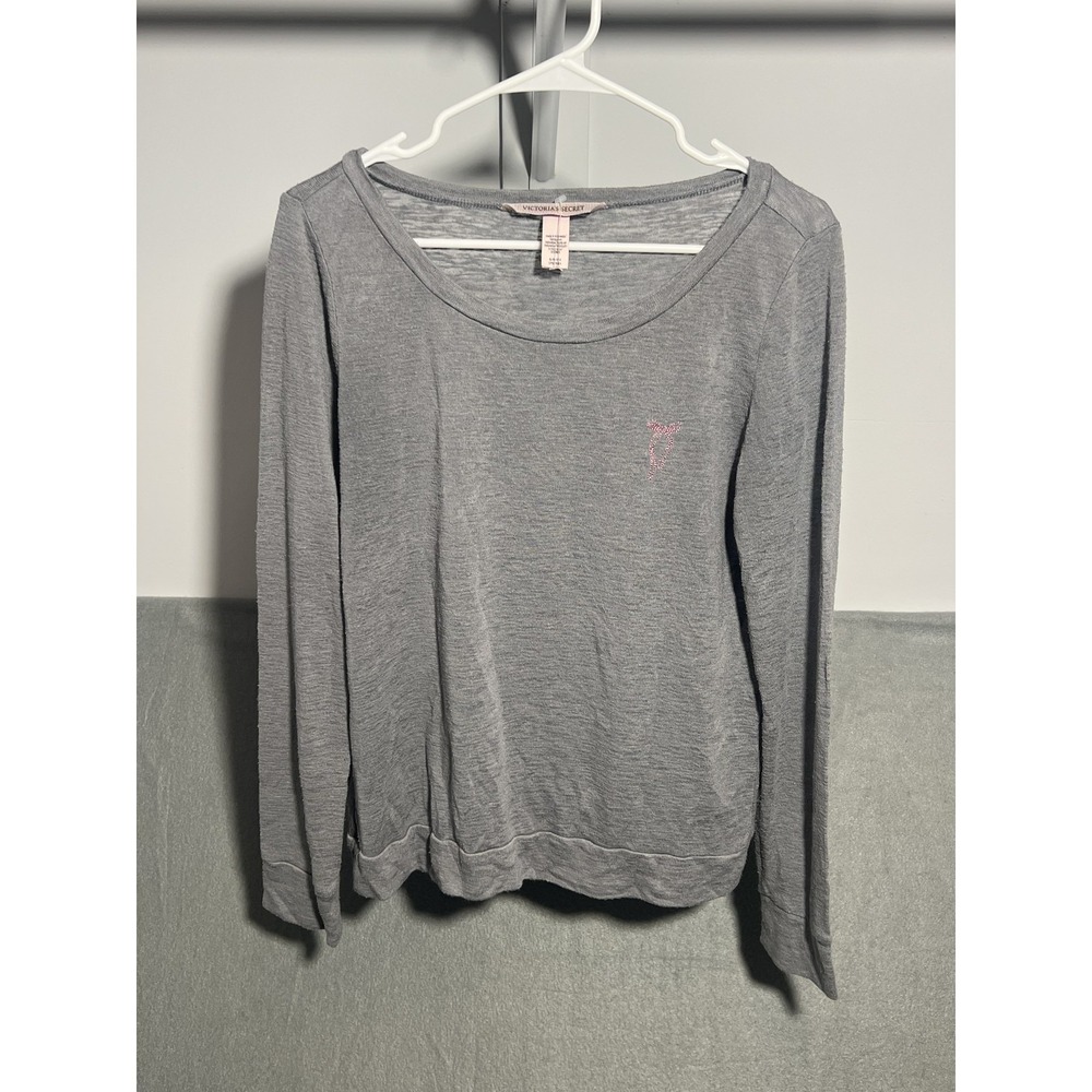Victoria's Secret Women's Gray Sleep Shirt Lounge Top Long Sleeve Small‎ S Pink